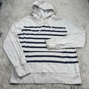 J.Crew Men's L Heavy Weight Cotton Striped Henley Neck Hooded Long Sleeve Shirt